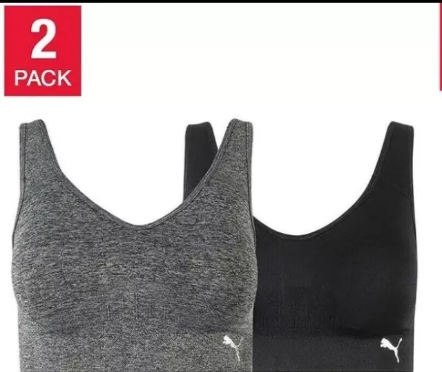 PUMA LADIES 2-PK Seamless Gym Sports Bra Size L Convertible DryCell  Black/Gray £15.83 - PicClick UK