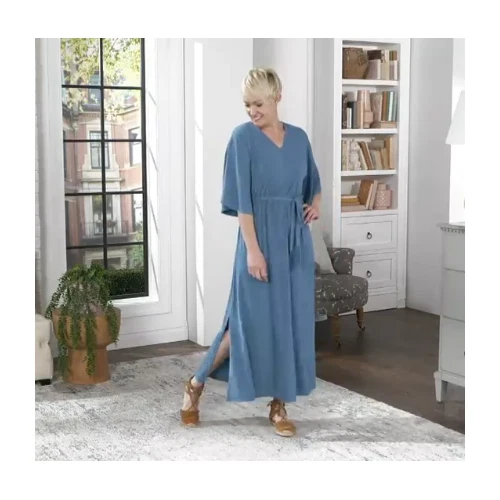 Haute Hippie Tribe Knit Maxi Dress w/ Fringe (Slate Blue, Small) A394298