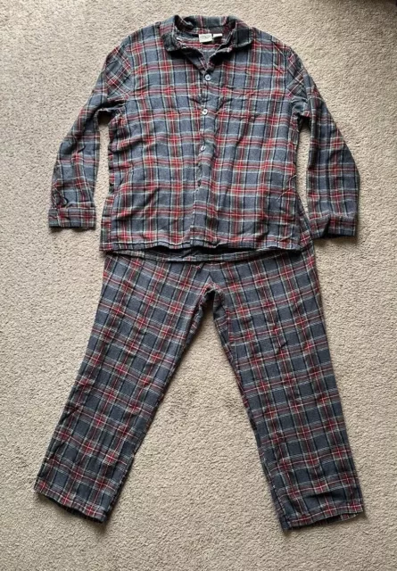 Set of LL Bean Pajamas Mens XL Cotton Flannel Scotch Plaid Gray Red Pockets