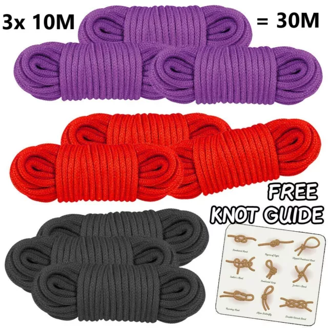 3Stk Shibari 10m weiche Bondage Seile Rosa/Rot/Schwarz/Lila Fesselung Rope DE
