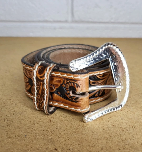 Tony Lama Men's Floral Filigree Tooled Tan Leather Belt C40064 Size 38