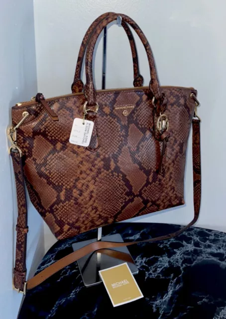 MICHAEL Michael Kors Elson Large Brown Snake-Print Tote Satchel Bag AUTHENTIC