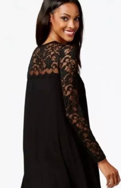 New Karen Kane Womens Black Maggie Long Lace Sleeve Jersey Trapeze Dress Size XS 2