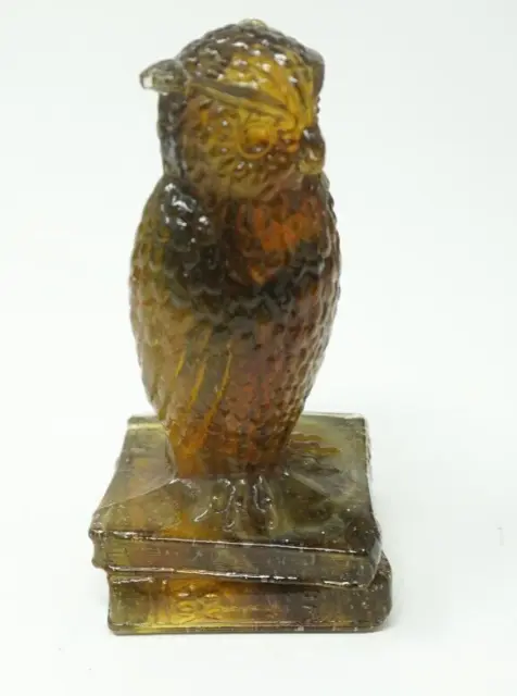 Degenhart Glass Owl Yellow Brown Green Marble UV Cadmium Glow