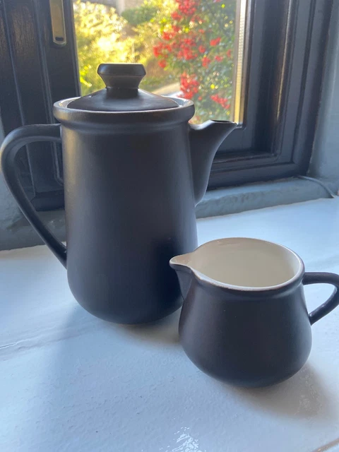 Honiton Pottery Vintage Retro Mocca Brown Lidded Tea Coffee Pot & Milk Cream Jug