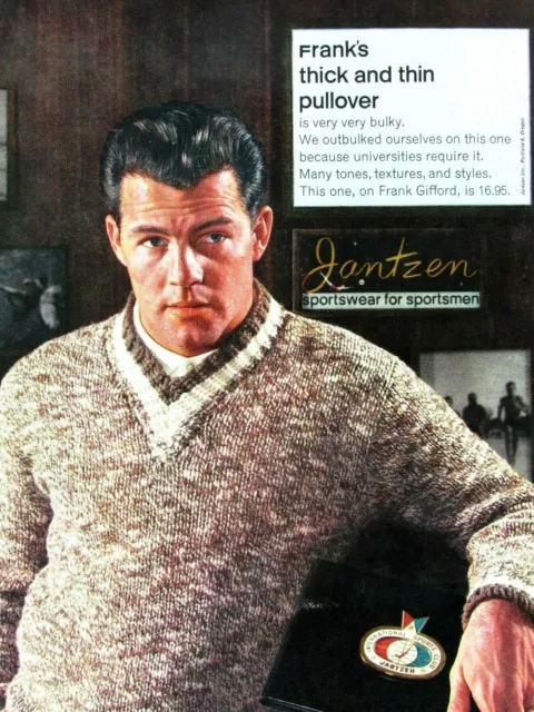 Frank Gifford Thick & Thin Pullover 1961 Jantzen Original Print Ad 8.5 x 11"