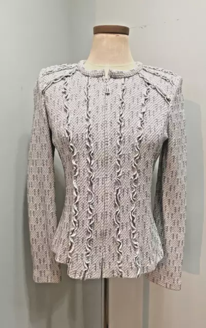 St John Collection Santana Knit Blazer Size  4  Cream  Linen color  Long Sleeve