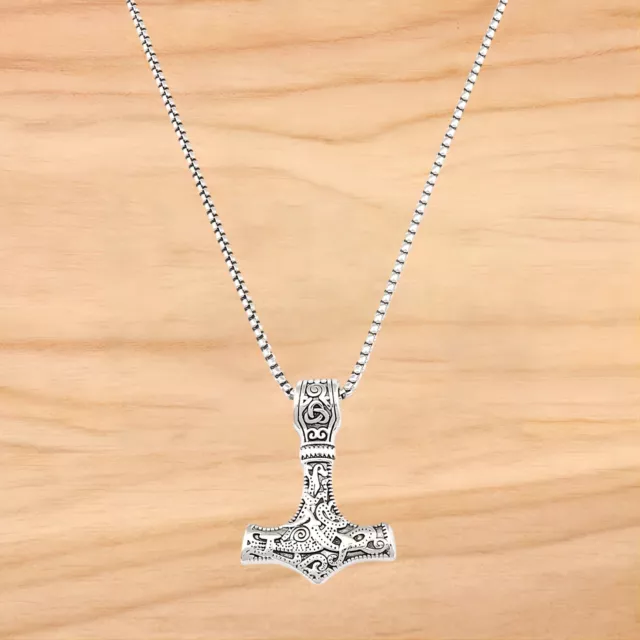 Mens Stainless Steel Norse Viking Thors Hammer Mjolnir Pendant Chain Necklace