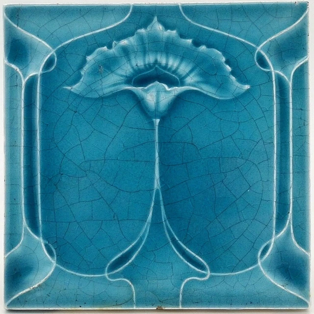 Art Nouveau Fireplace Majolica Tile Floral Design Henry Richards 1905 AE7