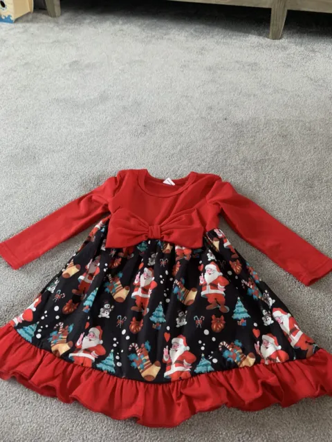 baby girl toddler Pat Pat Red Multicoloured christmas dress with bow - 18-23M