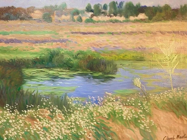 TABLEAU HUILE TOILE d'artiste Claude Monet signé estampillé main ...