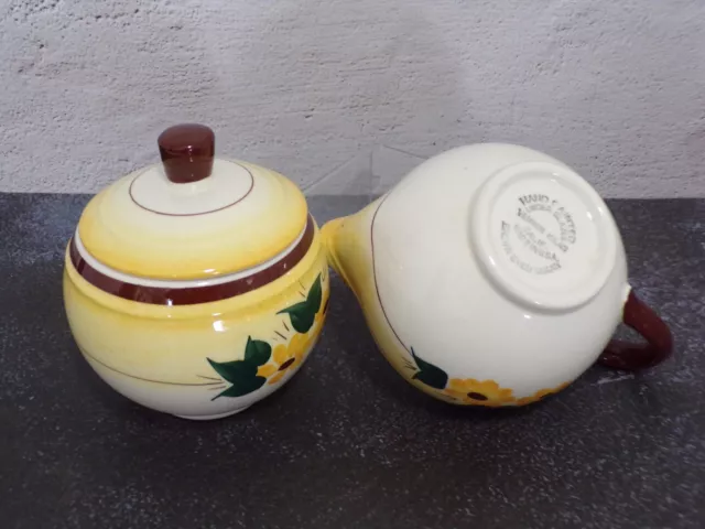 Brown Eyed Susan by Vernon Kilns Hand Painted Creamer & Sugar Set 3