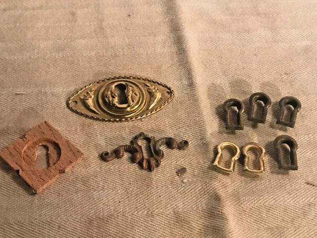Vintage Lot of 9 escutcheons, Keyhole Covers Salvage Hardware Various Sizes