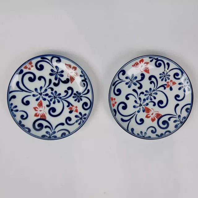 Pier 1 Imports 2 Butterfly Blossom 8" Salad Plates Colbalt Blue White Dishes