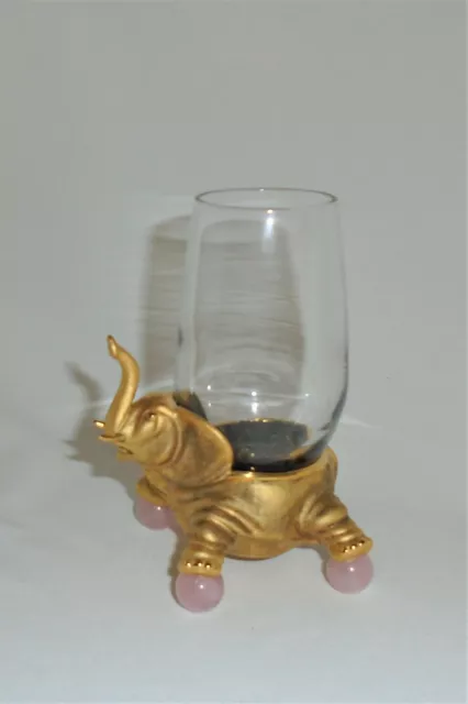 Sterling Silver Elephant Cordial Glass Pink Jade Feet Limited Ed 1998 CI