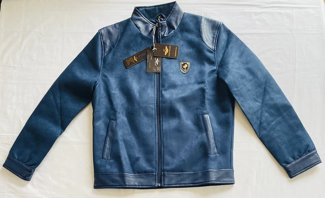AC LUXURY COLLECTION Blue Suede Leather Jacket Mens Size M Made in Italy NEW