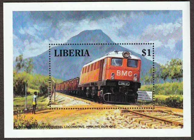 LIBERIA 1984 MNH MS, Trains, Railways, Mining company, Engine