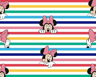Disney Arcobaleno Righe Minnie Mouse 100% Cotone Tessuto Varie Disegni