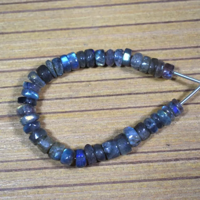 5-7MM Natural Blue Flashy Labradorite Smooth Wheel Gemstone 5" Loose Beads...