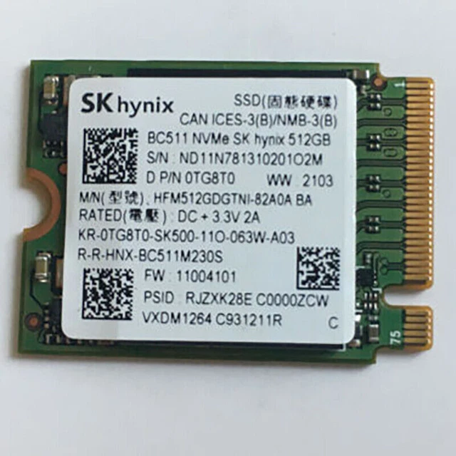 SK HYNIX BC511 512 GB M.2 2230 PCIe NVMe SSD HFM512GDGTNI-82A0A 500GB ...