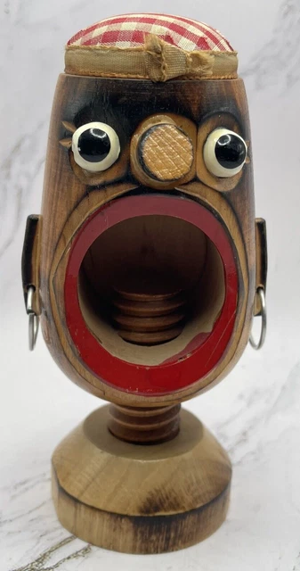 Vintage Artisan Nut Cracker Wooden Folk Art Screw Type Head 5.5" Tall