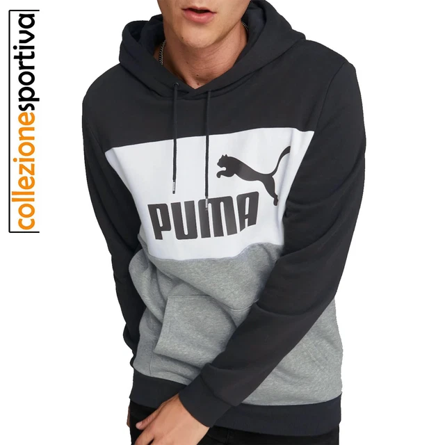 FELPA UOMO/DONNA PUMA ESSENTIALS COLORBLOCK HOODIE 670168-01 nero/bianco/grigio