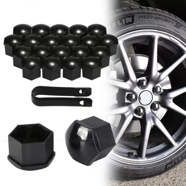 17mm Car Tire Hub Screw Cover Wheel Lug Nut Caps Bolt Rims Set Black Accessories