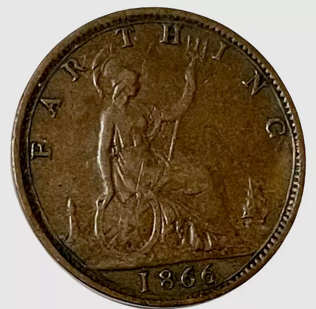1866 Great Britain Farthing 1/4 p Queen Victoria World Coin KM# 747 Lot A5-651