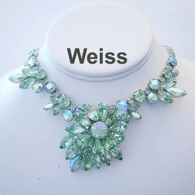 WEISS Sparkling Granny Smith APPLE / Celery GREEN Rhinestones Pin / BROOCH