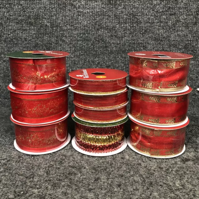 Lote de 10 carretes de cinta de Navidad vintage (7) 1 1/2"" 4 yardas y (3) 5/8"" 3 yardas nuevos