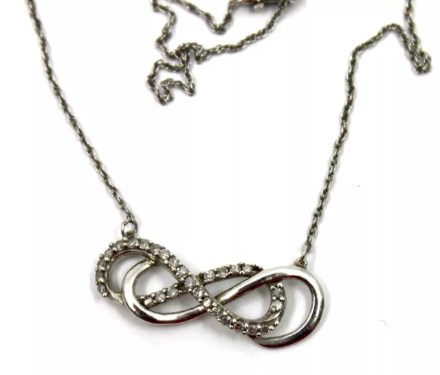 SB Sterling Silver Diamond Double Infinity Pendant Necklace 18"in #6