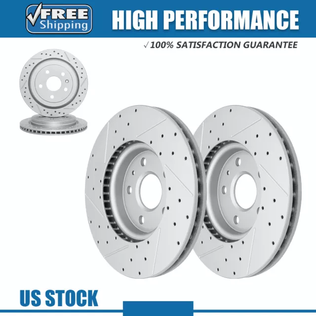 Front & Rear Drilled Slotted Brake Rotors For 2010 - 2015 Chevy Camaro LS LT V6