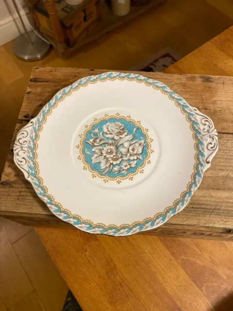 Vintage Royal Standard Turquoise Floral Bone China Bread & Butter / Cake Plate –