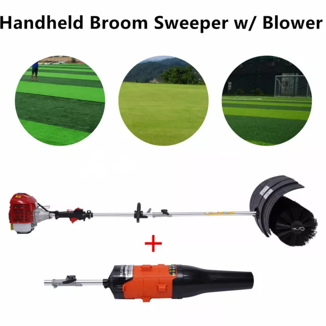 Gas Power Hand Held Sweeper Broom Blower Driveway Turf Grass Walk Behind 52cc