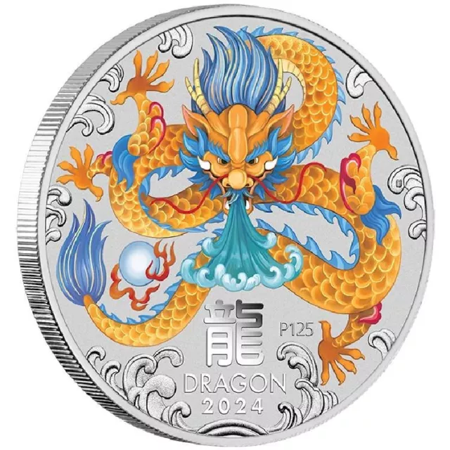 2024 PM Lunar Series III Year of the DRAGON 1/2 oz 9999 Colour Fine Silver coin.