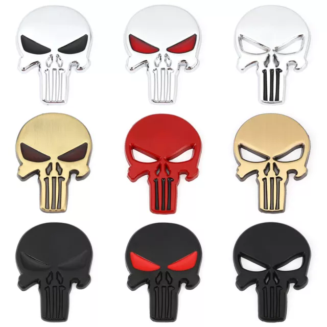 Pair 3D Punisher Metal Emblem Badge Skeleton Skull Sticker Car Bike Truck Motor