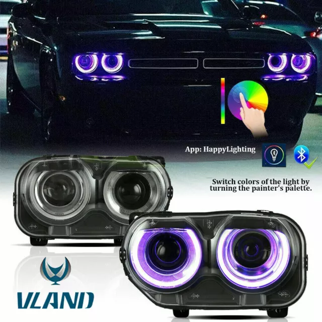 VLAND LED Phares RVB à changement de couleur pour 2008-2014 Dodge Challenger