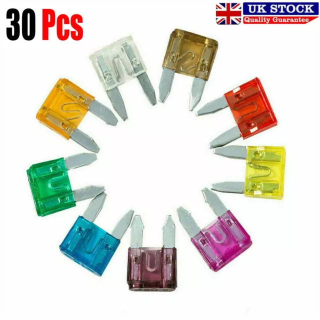 30x Mini Auto Blade Fuses Box Assorted Car Van Bike Fuse Set 5 10 15 20 25 30AMP