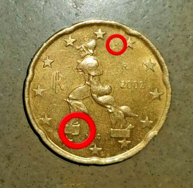 20 Cent Münze Italien 2002,  mit Fehlprägungen Verprägungen