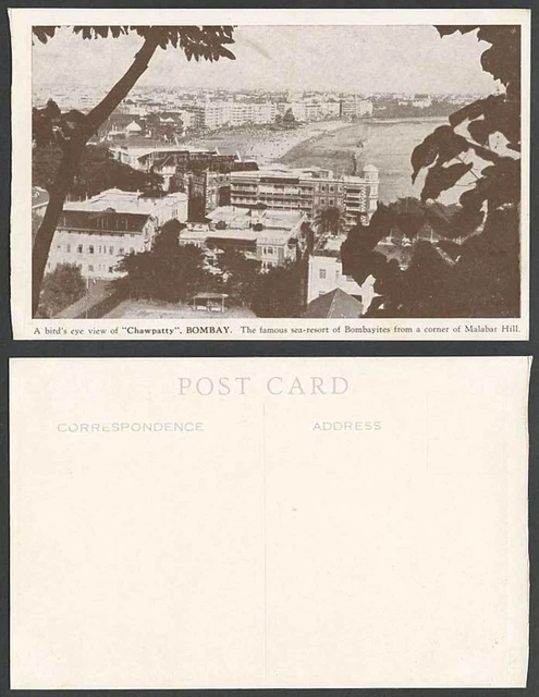 India Old Postcard Chowpatty Chawpatty, Bird's Eye View Bombay from Malabar Hill