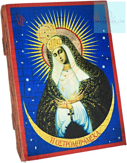 NClaus Mother of Mercy, Christian wood icon 16x12,5cm handmade 37021