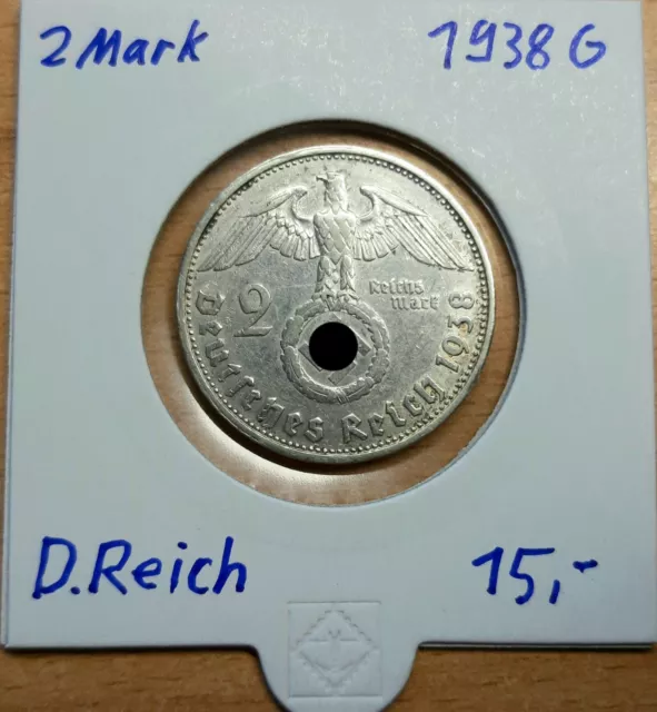 2 Reichsmark 1938 G Silber Paul Von Hindenburg Deutsches Reich Mit HK Sehr Schön