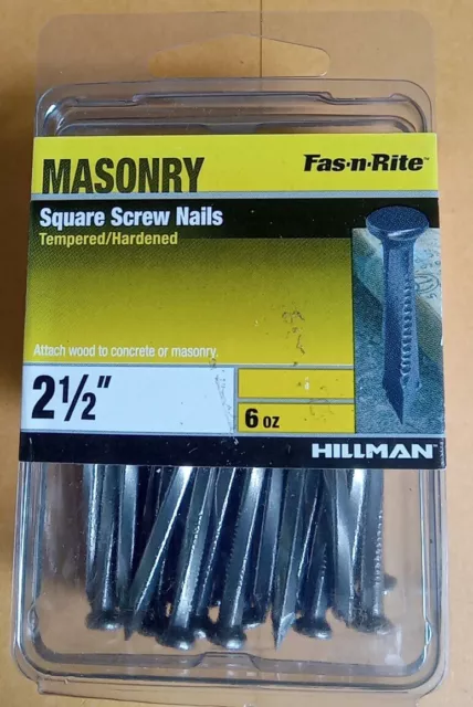 NOS Hillman HARDENED Steel MASONRY SQUARE Screw Nails 2-1/2" VOLUME DISCOUNT