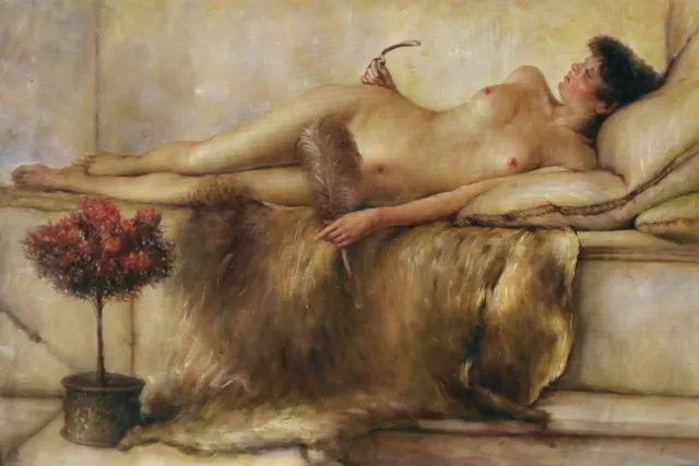 portrait femme nue d'après Alma-Tadema tableau peinture huile sur toile / nude f