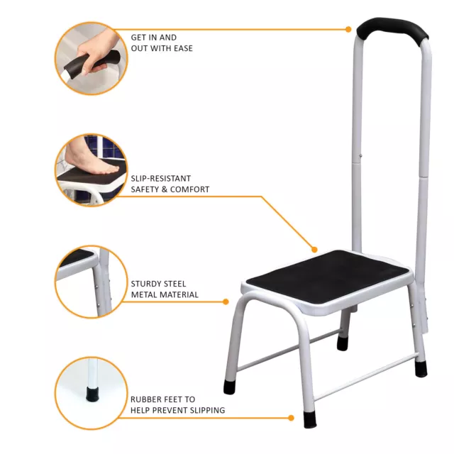 Non Slip Safety Step Kitchen Bath Stool Mobility Support Platform Handrail Aid