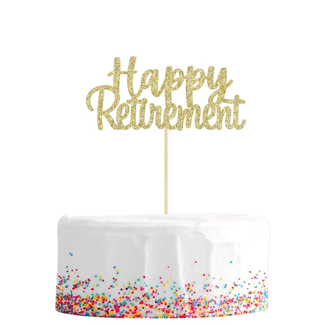 Gold Glitter Happy Retirement Cake Topper Retirement Cake Decoration Picks forn