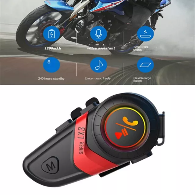 Red Motorcycle Helmet Bluetooth Headset Handsfree Wireless Earphone Music Player