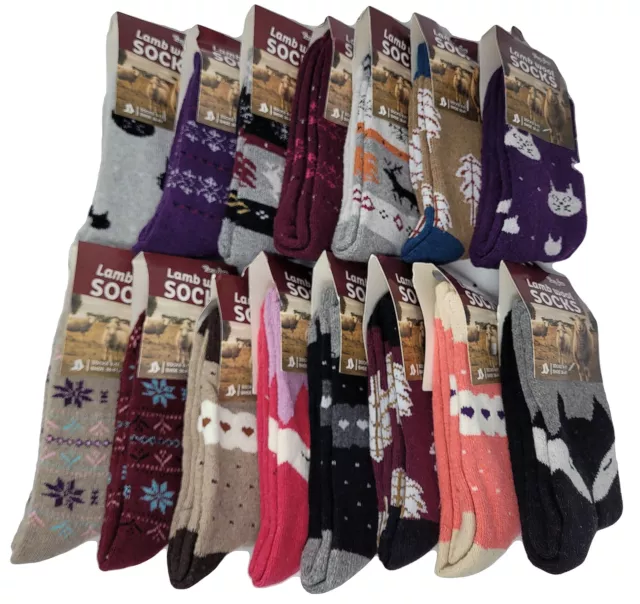 15 Pairs Women Lamb Wool Crew Socks, Warm Winter Heavy Duty Boot ASSORTED PRINTS
