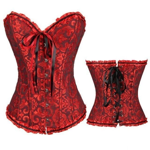 Women Sexy Overbust Boned Corset Top Burlesque Basque Lace-Up Costume Size S-6XL