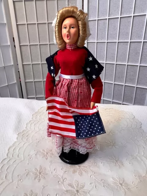 Vintage Betsy Ross Doll Red White Blue Flag 10" Tall Caroler